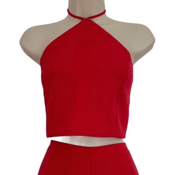 LULUS ~ Elegant Red Halter 2-Piece Wide Leg Pantsuit size XL - Picture 5 of 11